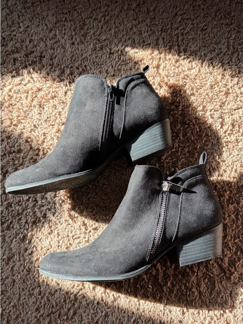 Esprit Black Suede Ankle Booties with Low Block Heel